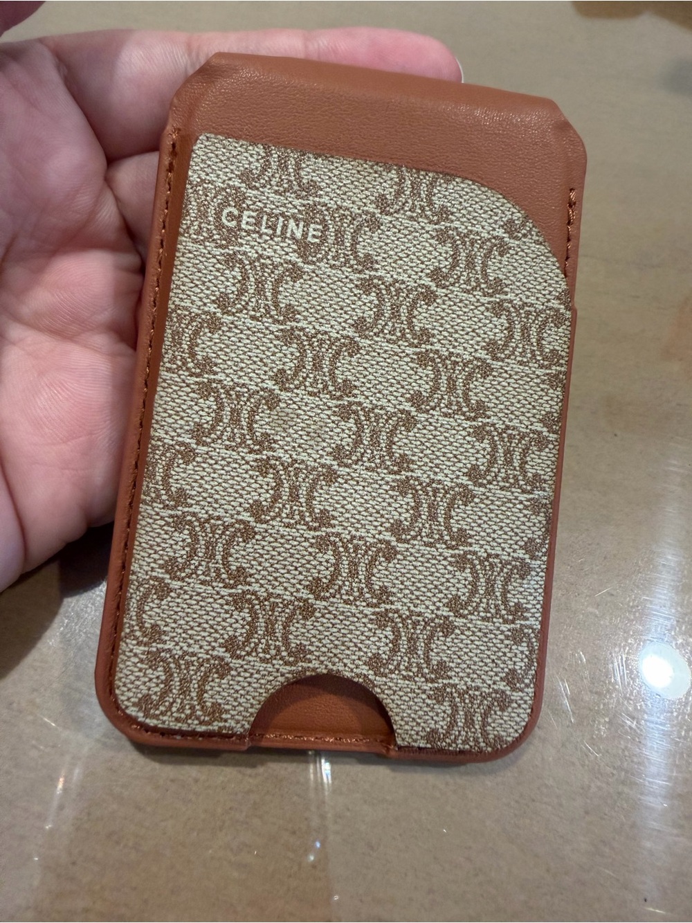 UPCYCLED CELINE tan Card Phone Wallet Magnetic